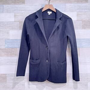 J CREW Sweater Blazer Coat Black Button Up Slim Fit Cotton Stretch Womens XS